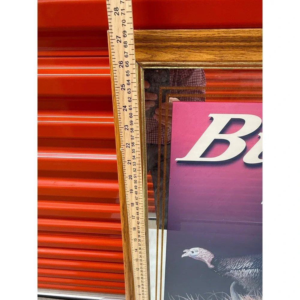 Vintage Budweiser Wild Turkey Bar Mirror King of Beers Wood Frame Large 34x28